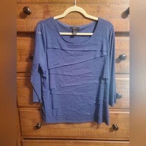 Alfani Tiered Top L Blue Scoop Neck 3/4 Sleeves Layered Mesh Front